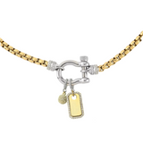 The Herradura Signature Charm Party, a mixed-metal necklace featuring a gold chain, silver-tone herradura clasp, and 2 charm accents. ||| SILVER