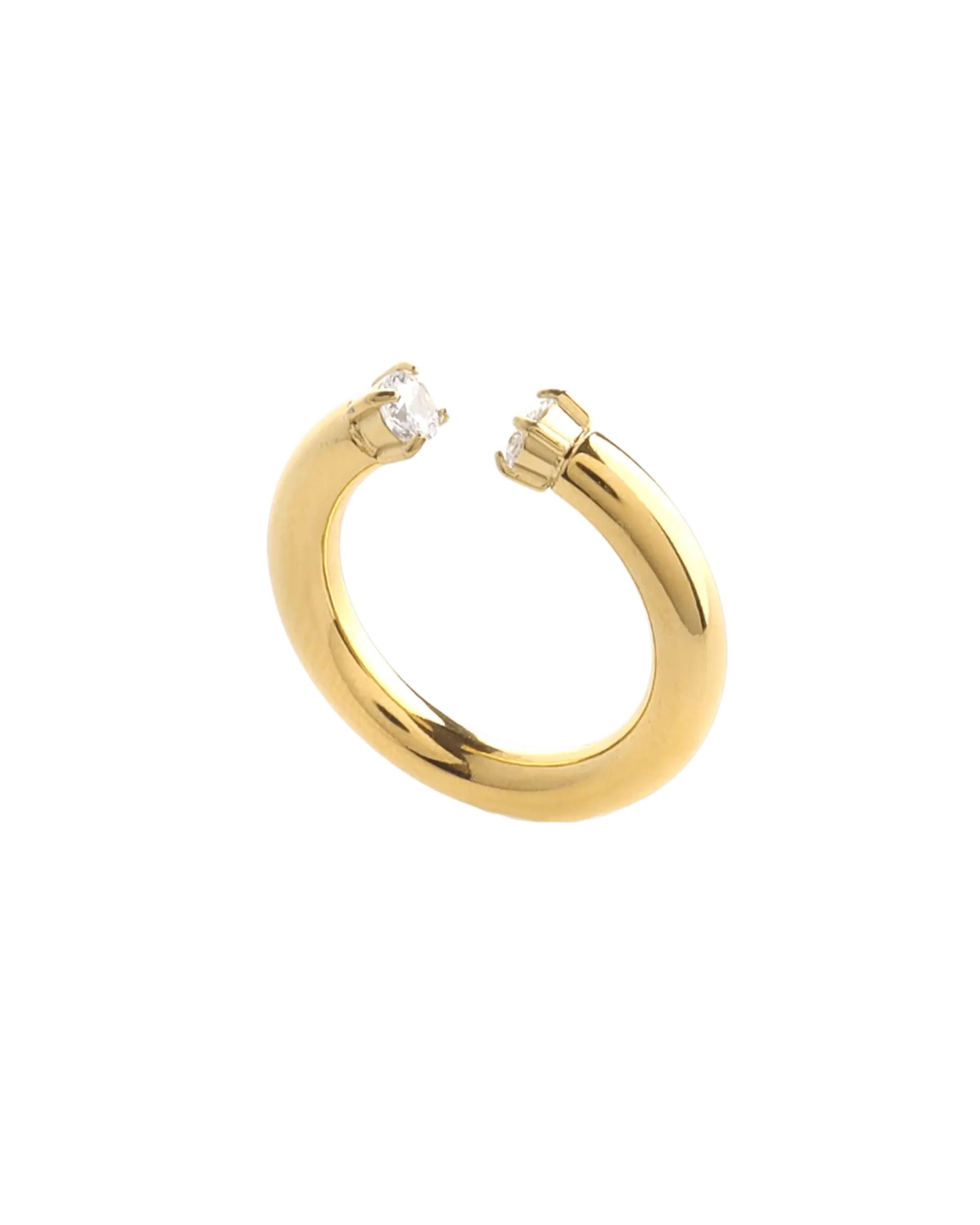 Crowned Thumb Ring in gold with a sleek, bold design and subtle stone details. ||| GOLD