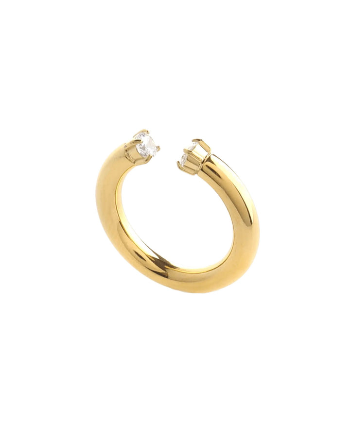 Crowned Thumb Ring in gold with a sleek, bold design and subtle stone details. ||| GOLD