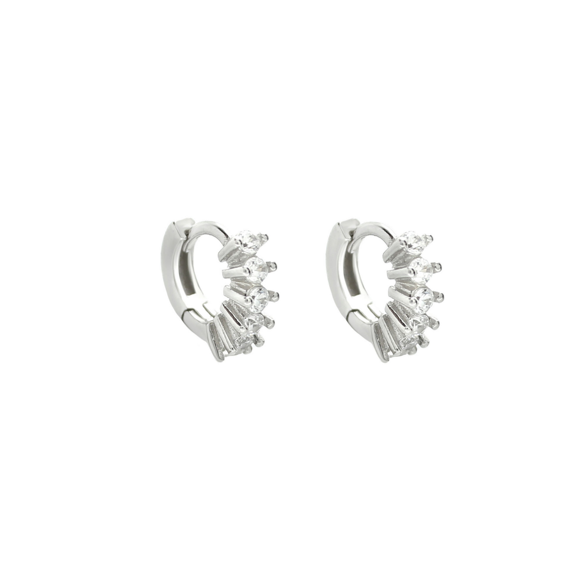 A pair of silver huggies earrings (size: 0.9 mm) with cubic zirconia. ||| SILVER