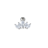 The Crown Piercings, which is single-piece silver earring, feature a regal arrangement of marquise-cut stones forming a crown-like design.