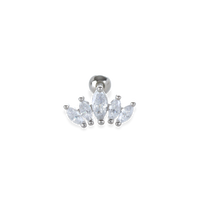 The Crown Piercings, which is single-piece silver earring, feature a regal arrangement of marquise-cut stones forming a crown-like design.