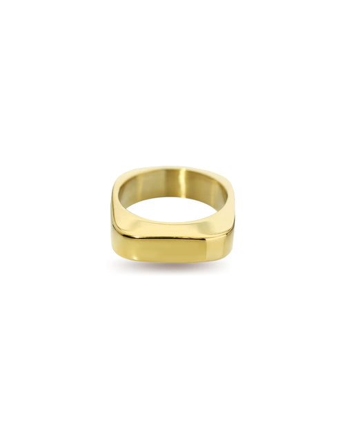 The RECTANGLE RING which is an 18k Gold plated rectangular shaped ring.