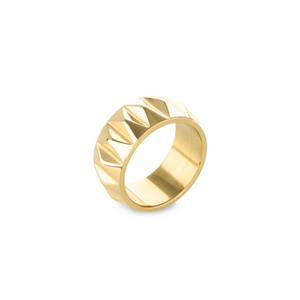 Gold-plated Stainless Steel Accordion Ring with Geometric Pattern