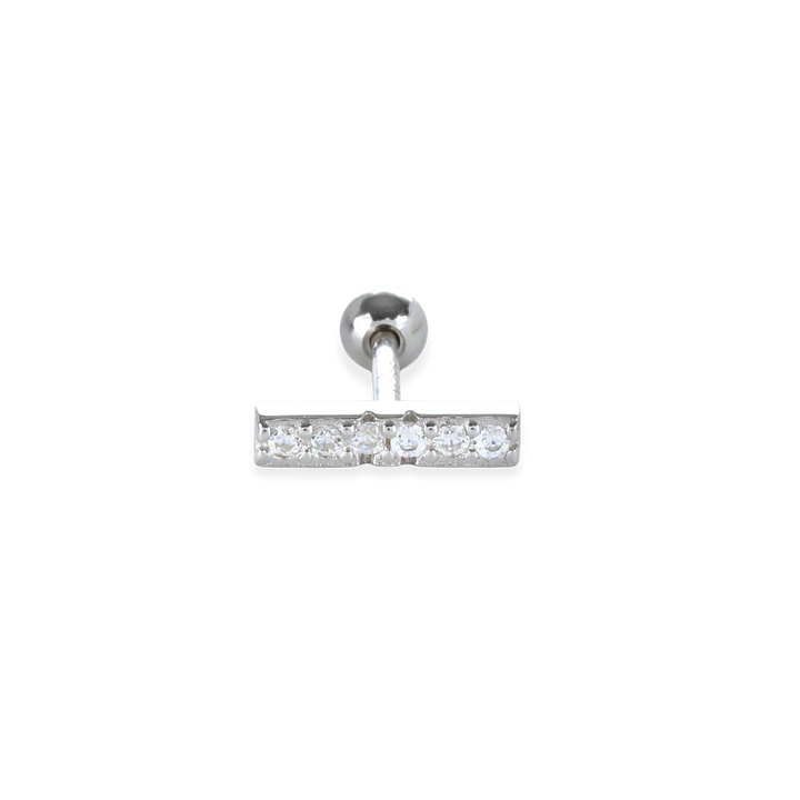 The Diamond Line Piercing, a sleek silver-tone stud featuring a horizontal row of sparkling cubic zirconia, perfect for minimalist elegance.