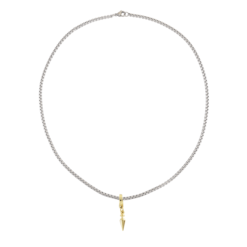 Silver chain necklace with the SPIKE BULKY CHARM which is made of 18k gold plated Sterling silver charm.