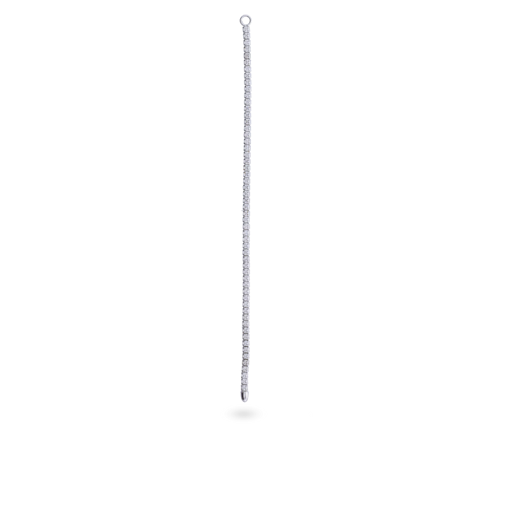 The Tennis Earring Chains, a single long silver chain earring with tiny sparkling stones.||| SILVER