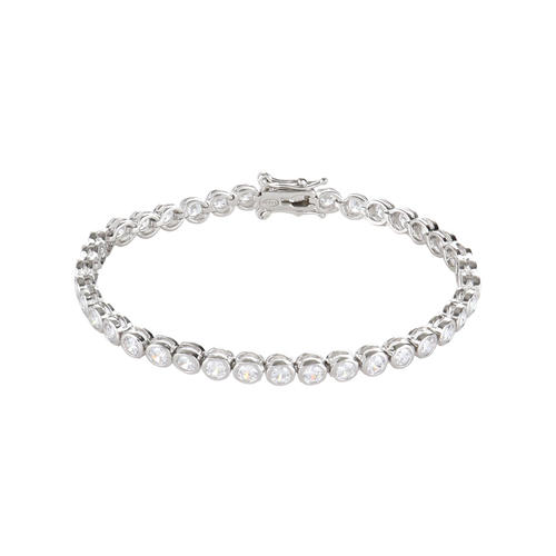 BUBBLE TENNIS BRACELET which is classic Tennis Bracelet featuring a row of 3mm Moissanite round diamonds set in a silver band