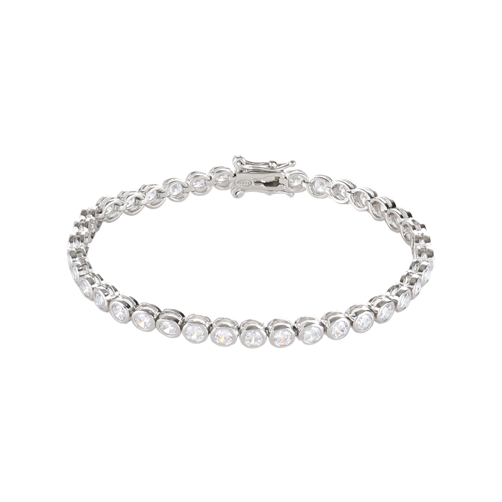 BUBBLE TENNIS BRACELET which is classic Tennis Bracelet featuring a row of 3mm Moissanite round diamonds set in a silver band