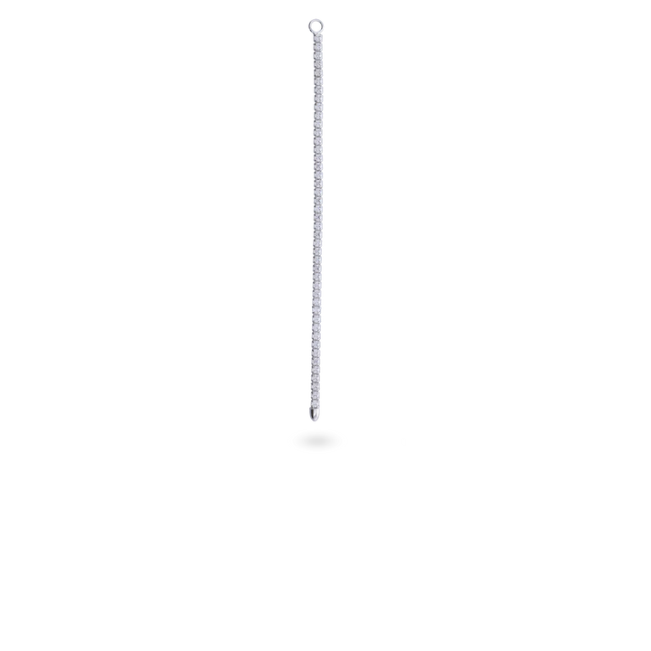 The Tennis Earring Chains, a single long silver chain earring with tiny sparkling stones. ||| SILVER