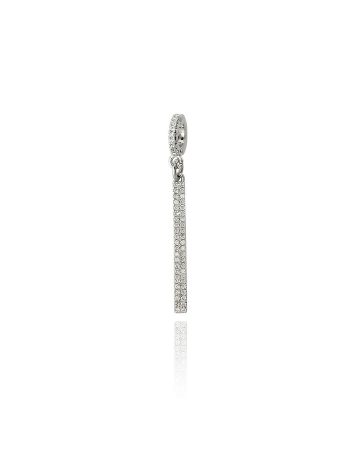 The "Bar Clip on Charm" with Pave clip on Stainless steel bar charm that is 42mm in length.
