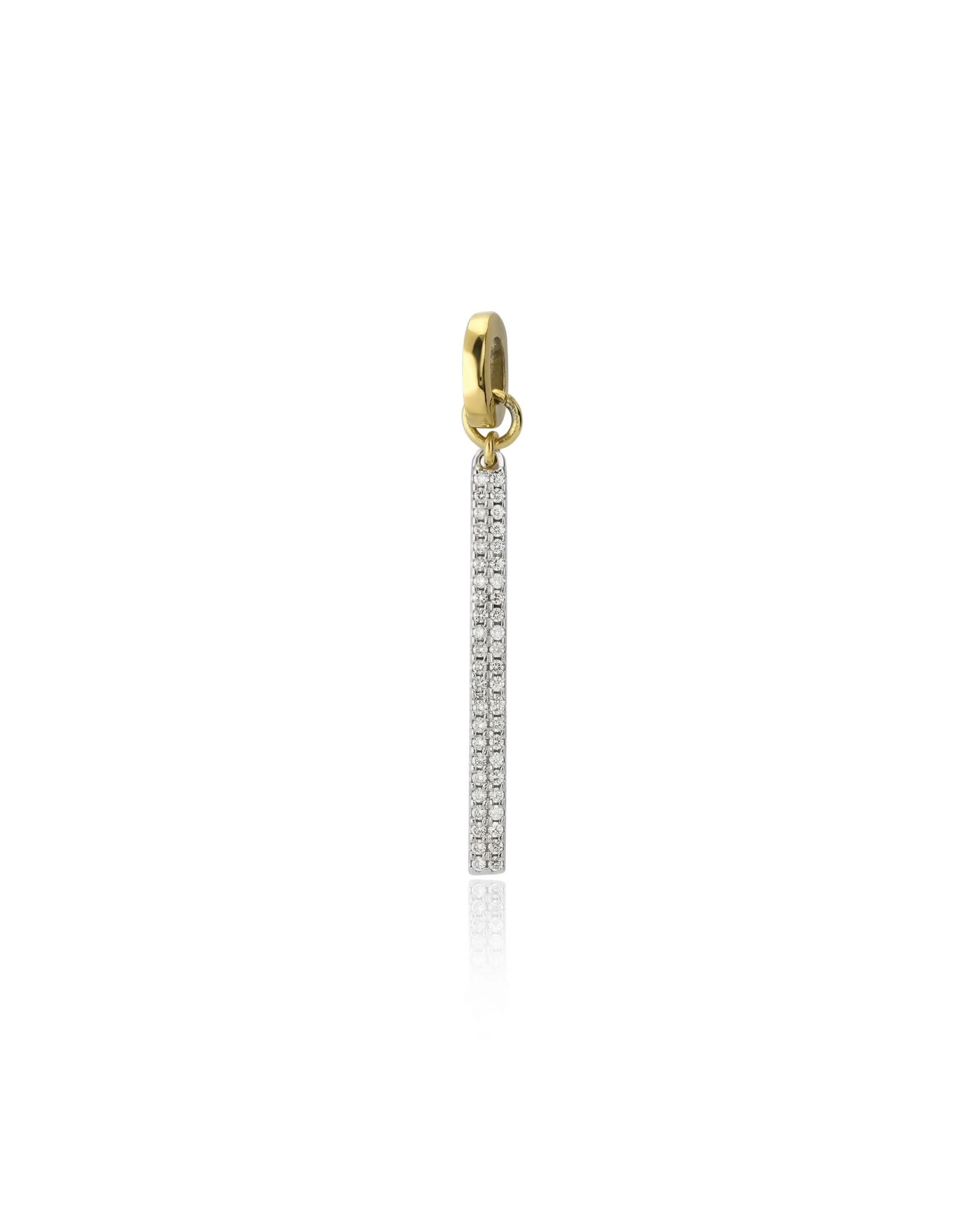 The BAR LINK CHARM, a versatile gold charm featuring a sleek, rectangular design with sparkling diamonds.