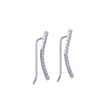 The DRAGON-FLY CLIMBER EARRING, which is a set of two silver ear climbers, features a graceful curved design encrusted with sparkling stones that beautifully trace the contour of the ear. Ideal for adding a touch of elegance and modern sophistication to any look.