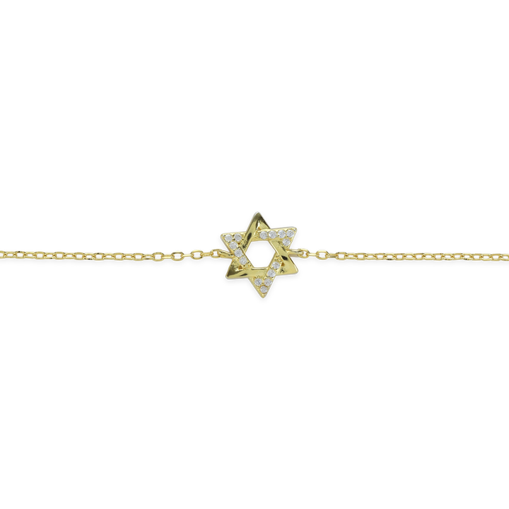 The Fine Guiding Star Bracelet, a delicate gold chain bracelet featuring a star-shaped charm encrusted with sparkling crystals. This elegant piece adds a touch of celestial-inspired beauty, perfect for wearing alone or layering with other bracelets for a stylish, meaningful look.