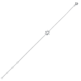 The Fine Guiding Star Bracelet, a delicate silver chain bracelet featuring a star-shaped charm encrusted with sparkling crystals. This elegant piece brings a celestial-inspired touch to any outfit, perfect for wearing alone or layered with other bracelets for a versatile, meaningful look.