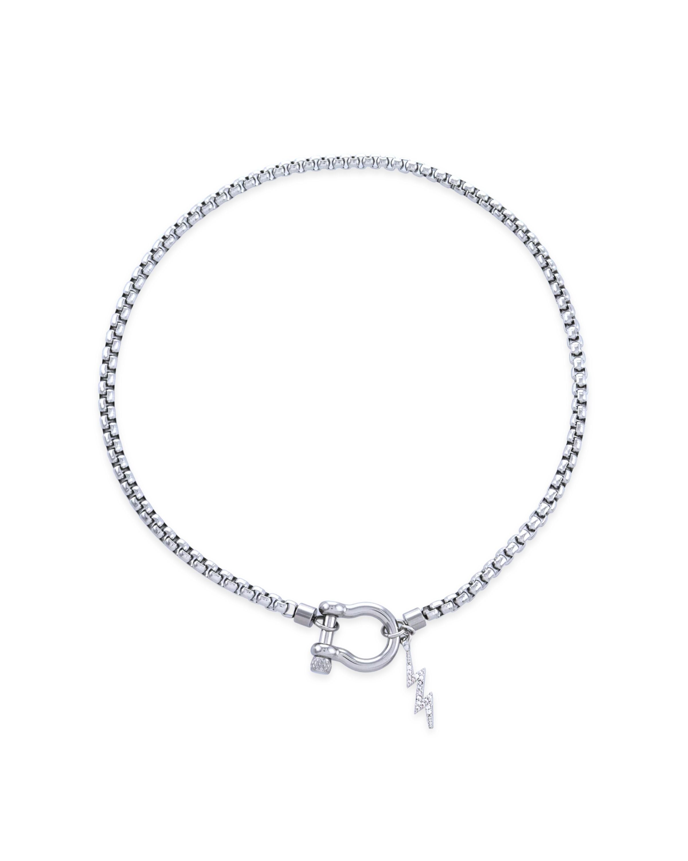 The Herradura Thunder Necklace - Silver, a silver necklace with a lightning bolt charm and a unique horseshoe clasp.