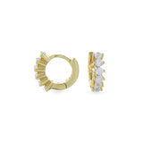 A pair of Tiny Huggies Hoop, they're hoop earrings that feature a row of sparkling cubic zirconia stones set in a  pointed, triangular pattern.||| GOLD