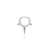 The One Shot Earring, a pair of silver hoop earrings featuring diamond-like accents and spike charms. ||| SILVER