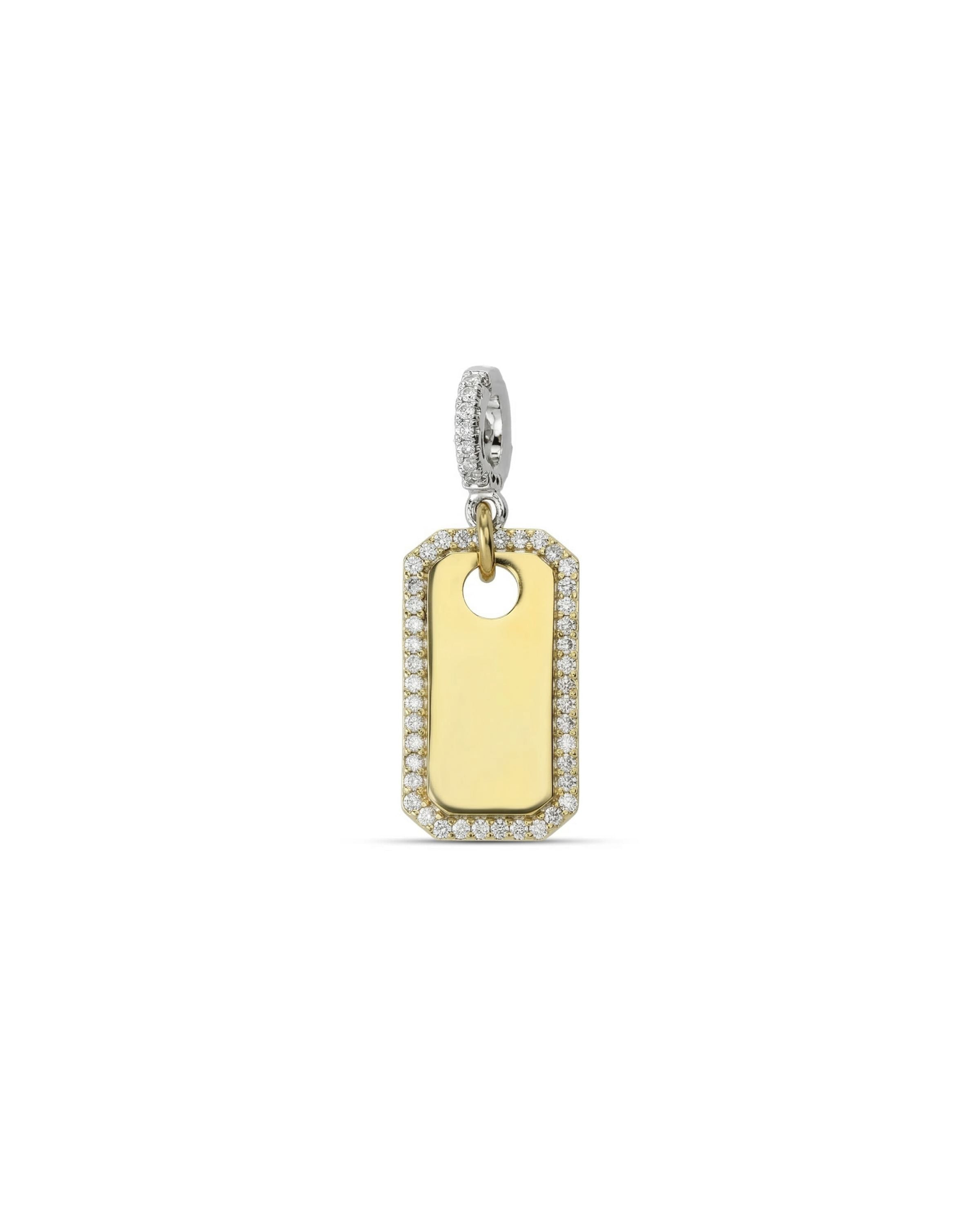 The PLAQUE CLIP ON CHARM which is made of Pave Clip on Stainless steel 18k gold plated pave plaque.