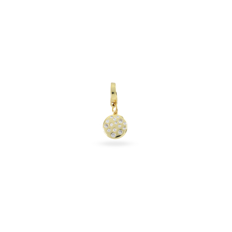 The Dalmatian Bulky Charm which is made of 18K gold plated sterling silver with encrusted zirconia circle charm.