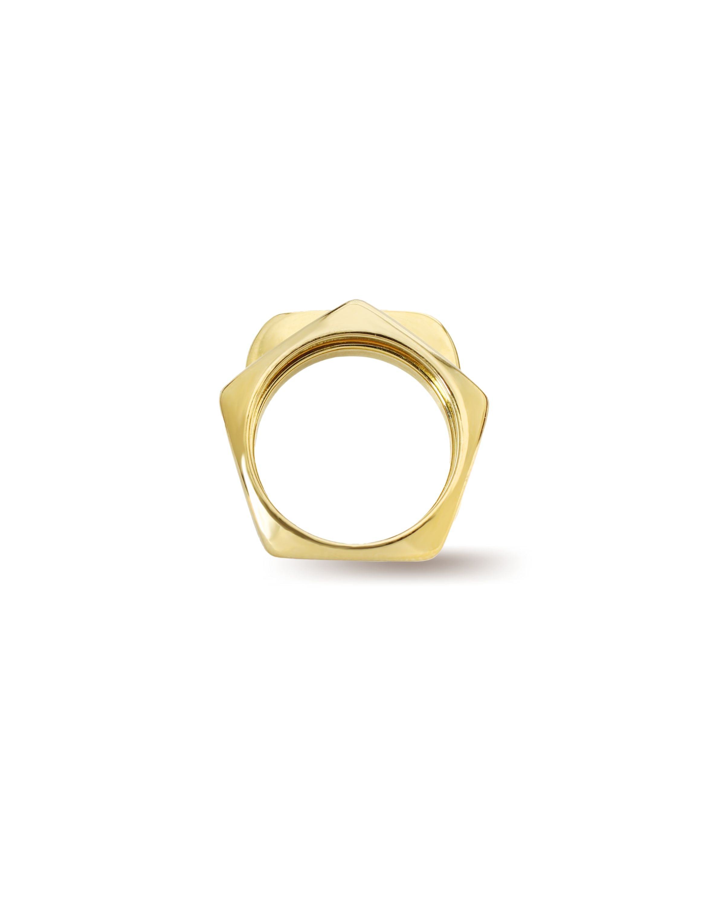 The SHAPE STACK RING which includes 2 18k Gold plated rings. One is the Rhombus ring with the shape of pentagon and the other is the RECTANGLE RING.