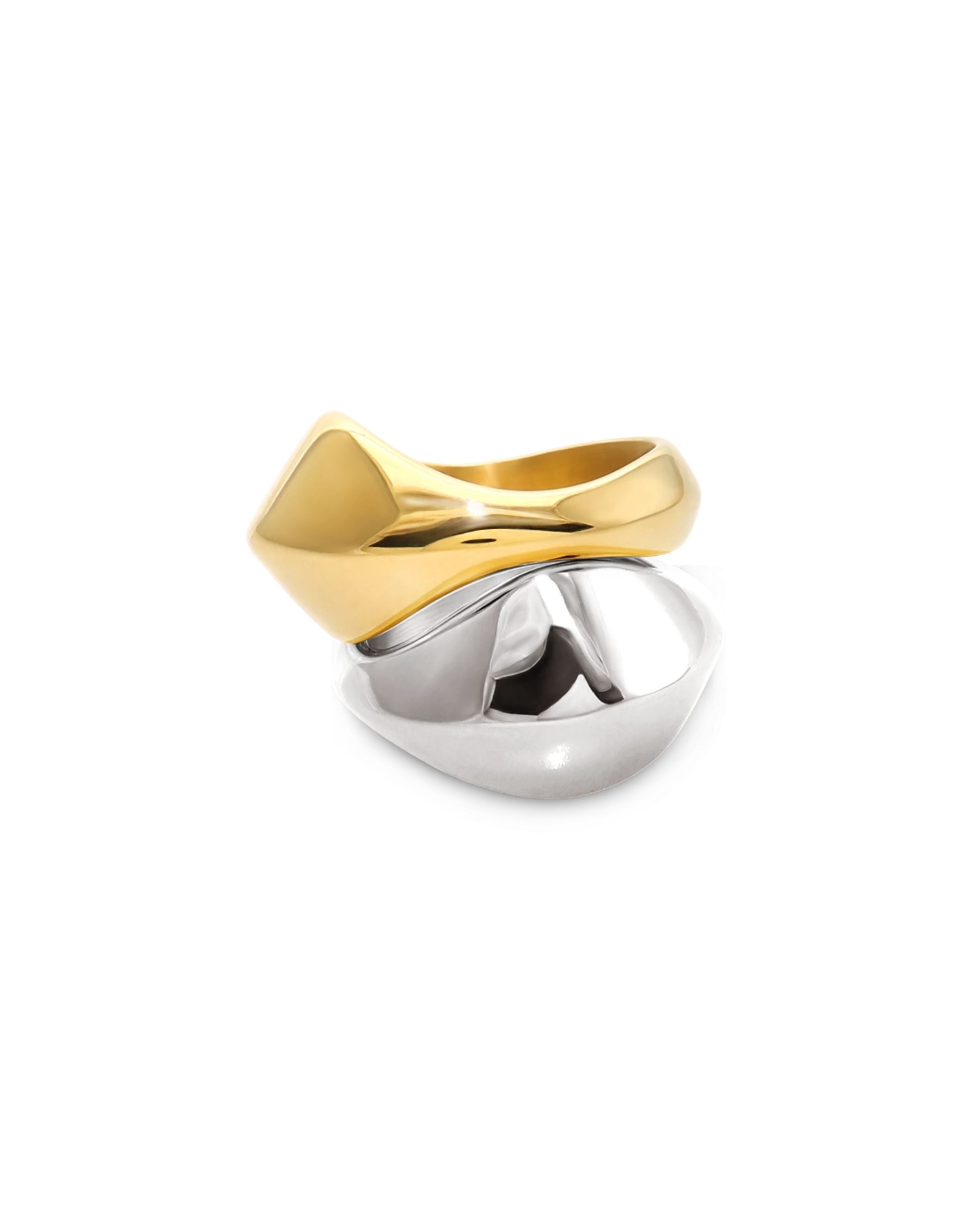 Gold and silver CHUNKY DOME RING SET featuring two bold, sculptural rings with a modern, high-shine finish for a statement look. ||| MIX