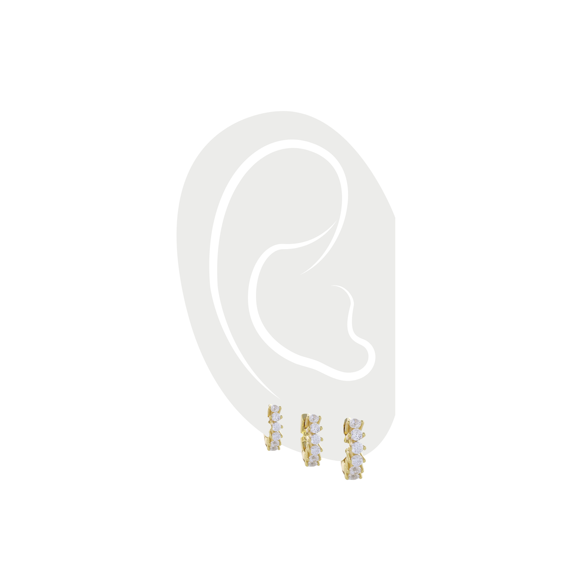 The Tiny Huggies Hoop Set, a trio of gold-tone hoops with intricate details, perfect for stacking or wearing individually.||| GOLD