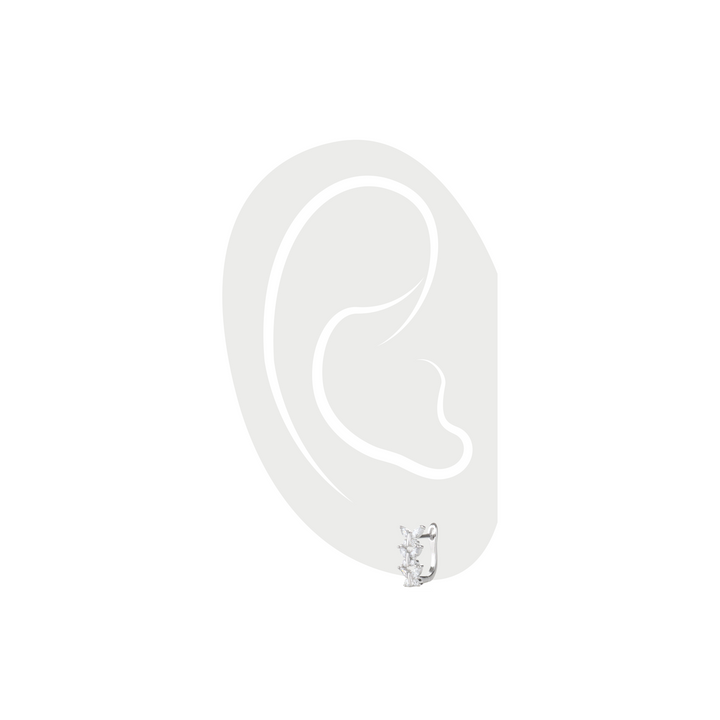 The Thin Shape Hoops, silver-tone earrings with delicate marquise-cut cubic zirconia detailing, offering an elegant and refined style.|||SILVER