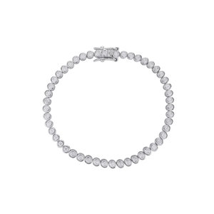 Elegant Bubble Slim Tennis Bracelet featuring a row of round diamonds set in a sleek silver band.