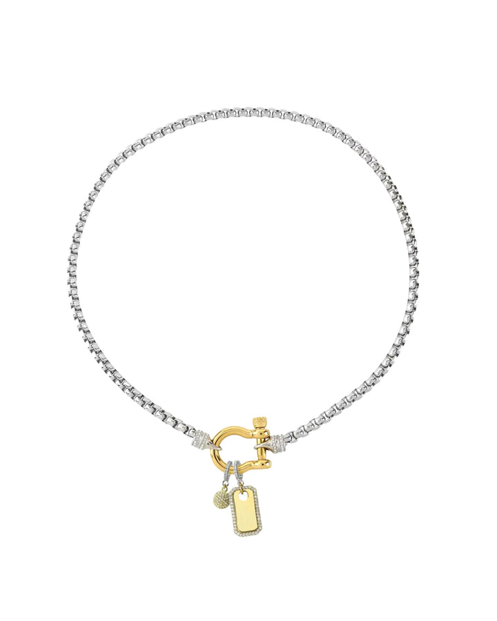 The Herradura Signature Charm Party, a mixed-metal necklace featuring a silver chain, gold-tone clasp, and 2 charm accents. ||| GOLD