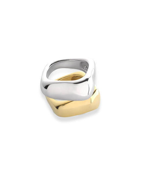 Gold and silver HIGH PEAK RING SET featuring two bold, sculptural rings with a modern, chunky design and high-shine finish.
