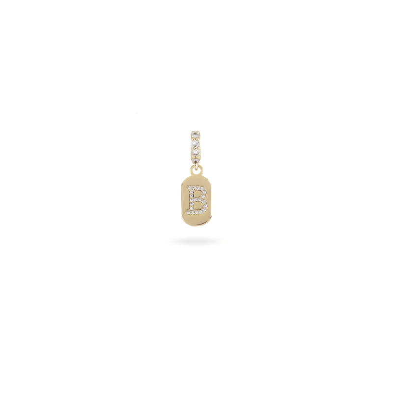 The LETTER JUST CLICK CHARM which is made of gold filled encrusted zirconia letter "B" initial.