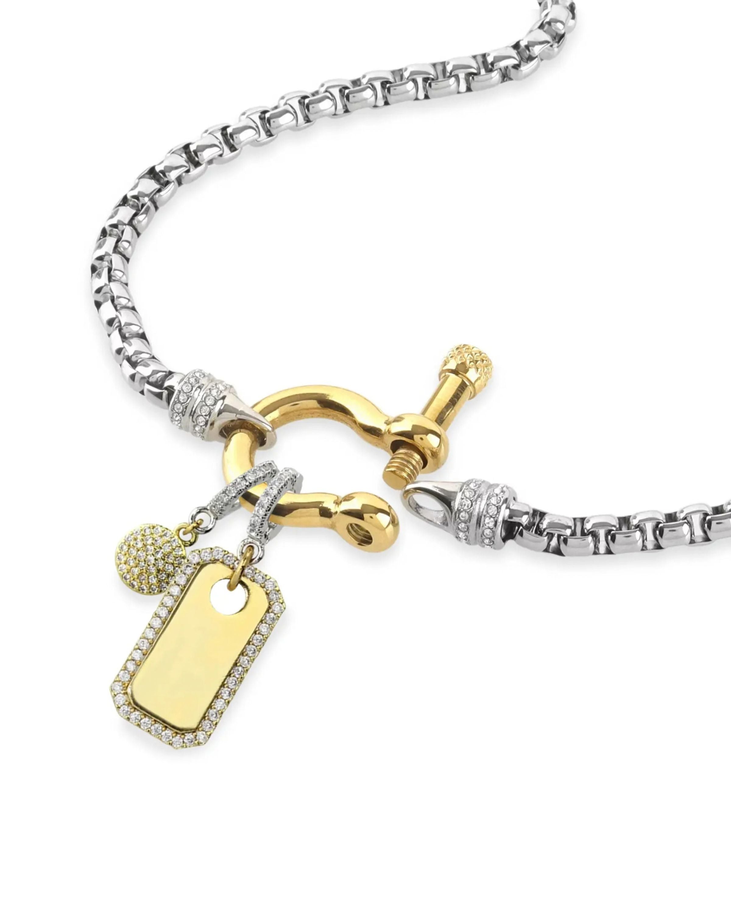 The Herradura Signature Charm Party, a mixed-metal necklace featuring a silver chain, gold-tone clasp, and 2 charm accents. ||| GOLD