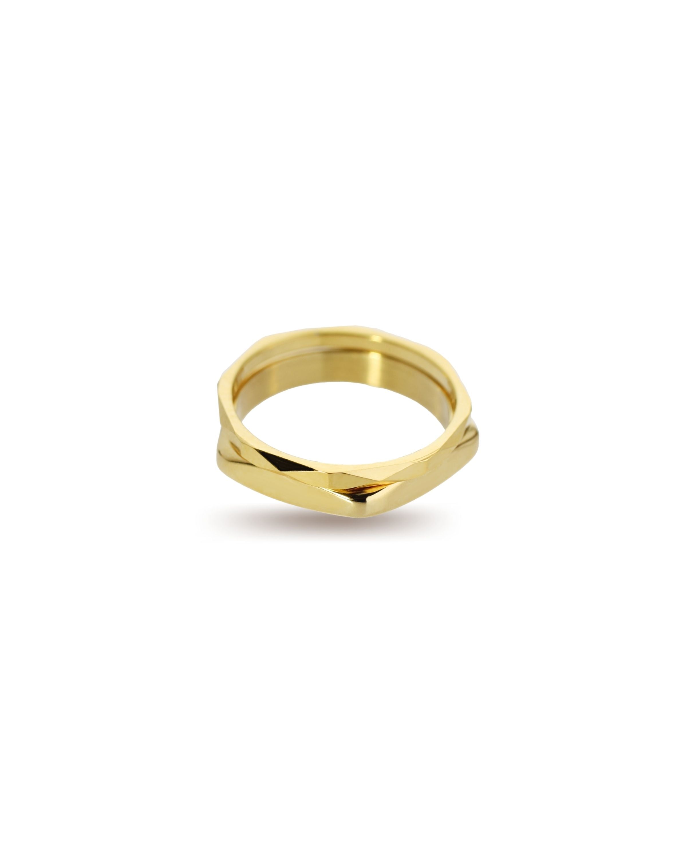 The THIN STACK RING which includes 2 18k Gold plated rings. One is the Rhombus ring with the shape of pentagon and the other is THE THIN RING.