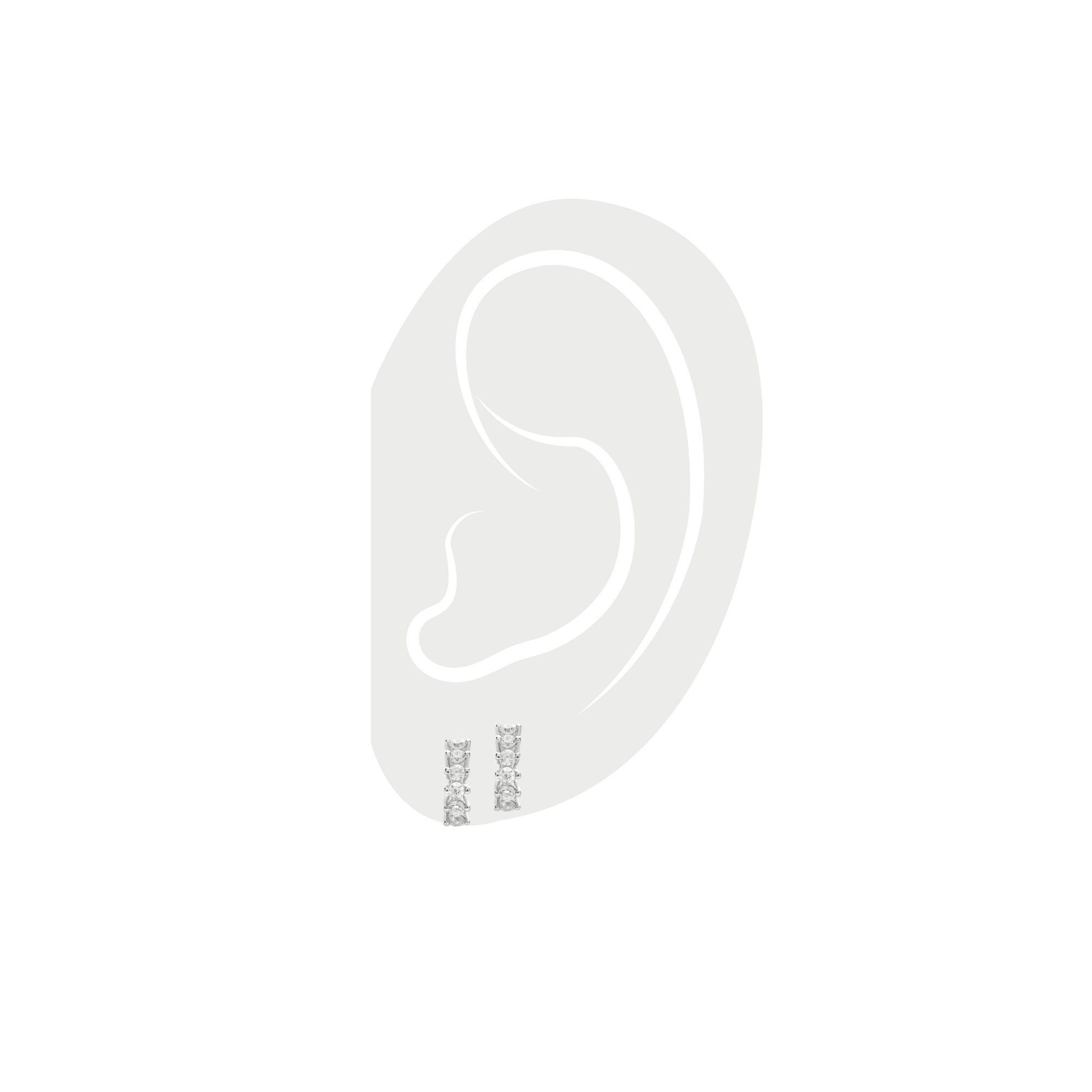 A pair of silver huggies earrings (size: 0.9 mm) with cubic zirconia. ||| SILVER