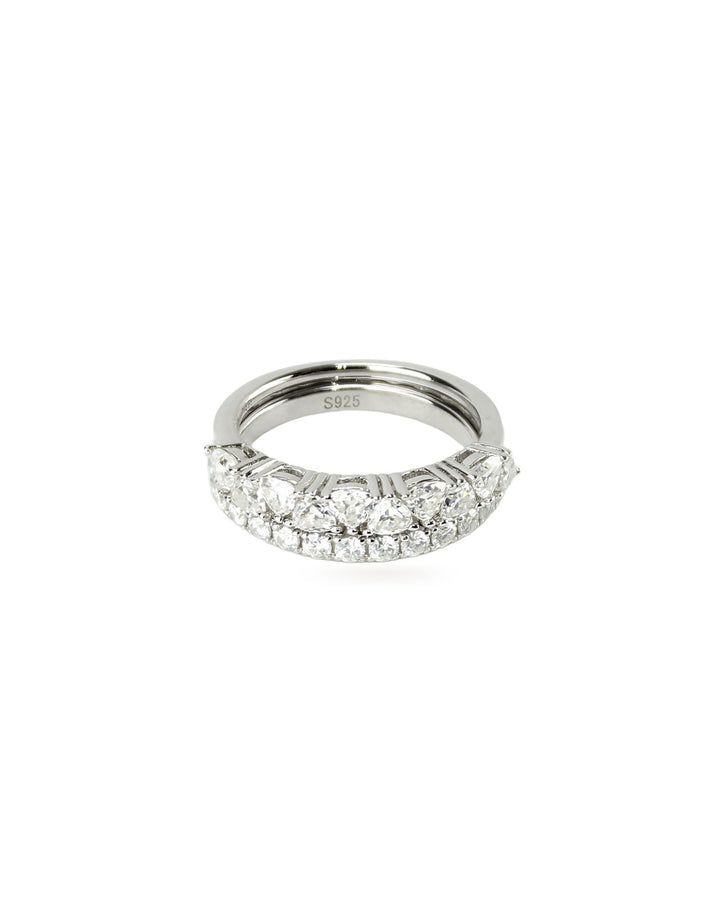 The Eternity Ring Set, a two-piece silver ring set featuring two bands of sparkling diamond-like stones in various shapes.