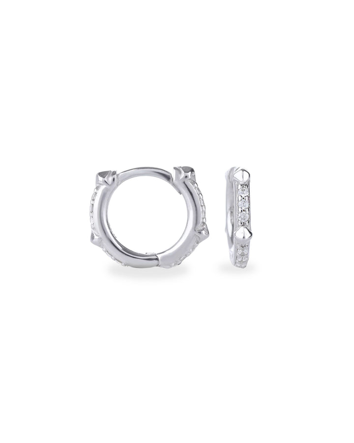 The Touch Spike Hoop, a silver hoop earring with a unique spike design and accents of sparkling cubic zirconia stones.
