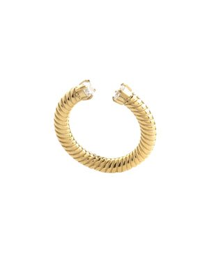 Twirl Thumb Ring in gold with a textured, spiral design and subtle stone accents. ||| GOLD