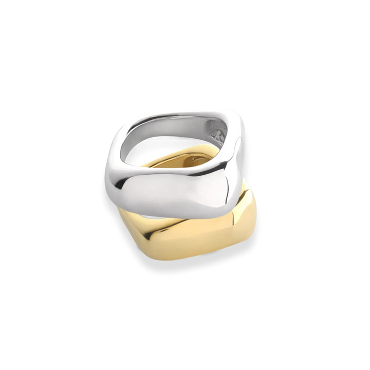 Gold and silver HIGH PEAK RING SET featuring two bold, sculptural rings with a modern, chunky design and high-shine finish.