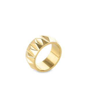 Gold-plated Stainless Steel Accordion Ring with Geometric Pattern
