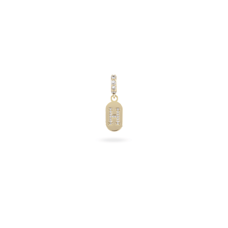 The LETTER JUST CLICK CHARM which is made of gold filled encrusted zirconia letter "H" initial.