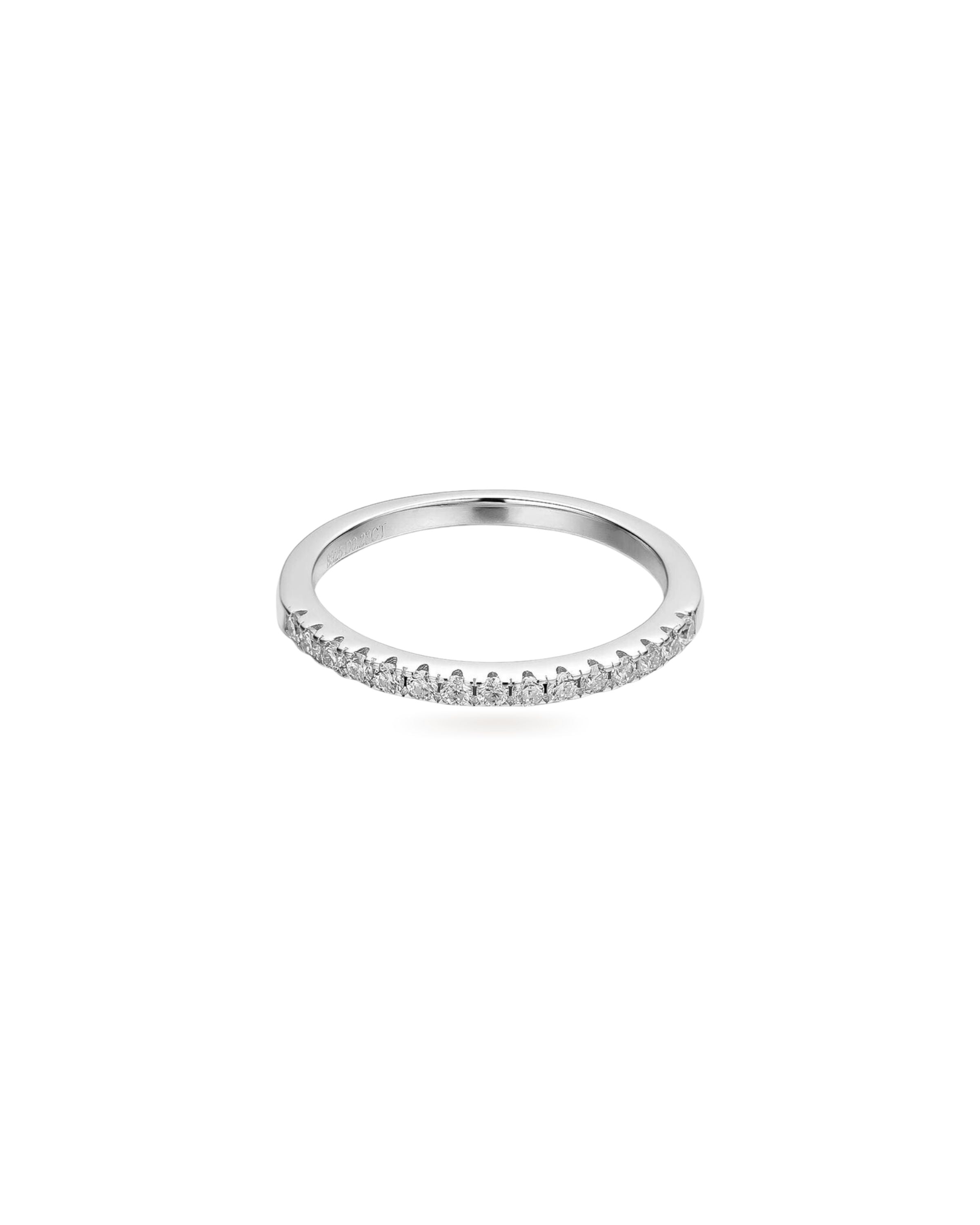 The Half Eternity Band Ring, a silver ring featuring a half-circle of sparkling diamond-like stones.