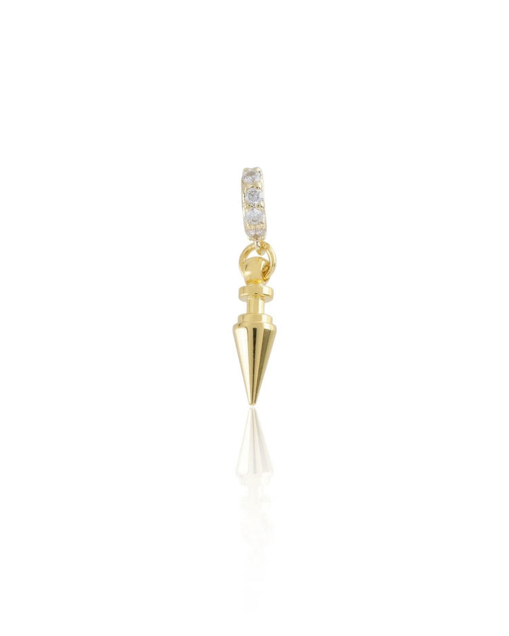 The JUST CLICK ROUND SPIKE CHARM which is made of Sterling silver 18k gold plated spike charm. The link to where the necklace goes is encrusted with zirconia.