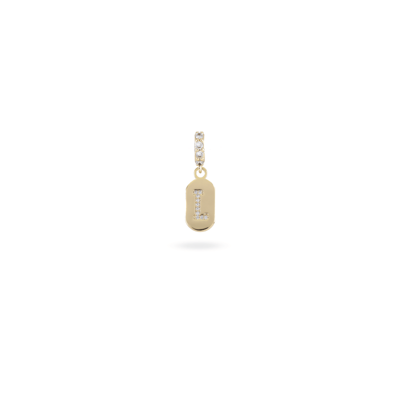 The LETTER JUST CLICK CHARM which is made of gold filled encrusted zirconia letter "L" initial.
