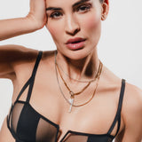 Gold and silver CAN OPENER MIX PAVE NECKLACE SET layered on model, featuring pave-accented pendants and bold mixed-metal chains.