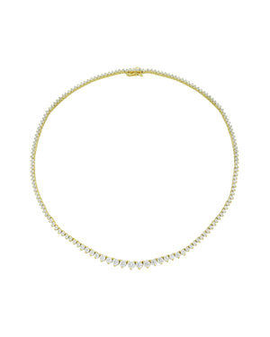 3 PRONG GRADUATED GOLD TENNIS NECKLACE IN CZ
