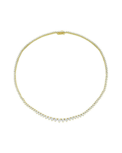 3 PRONG GRADUATED GOLD TENNIS NECKLACE IN CZ