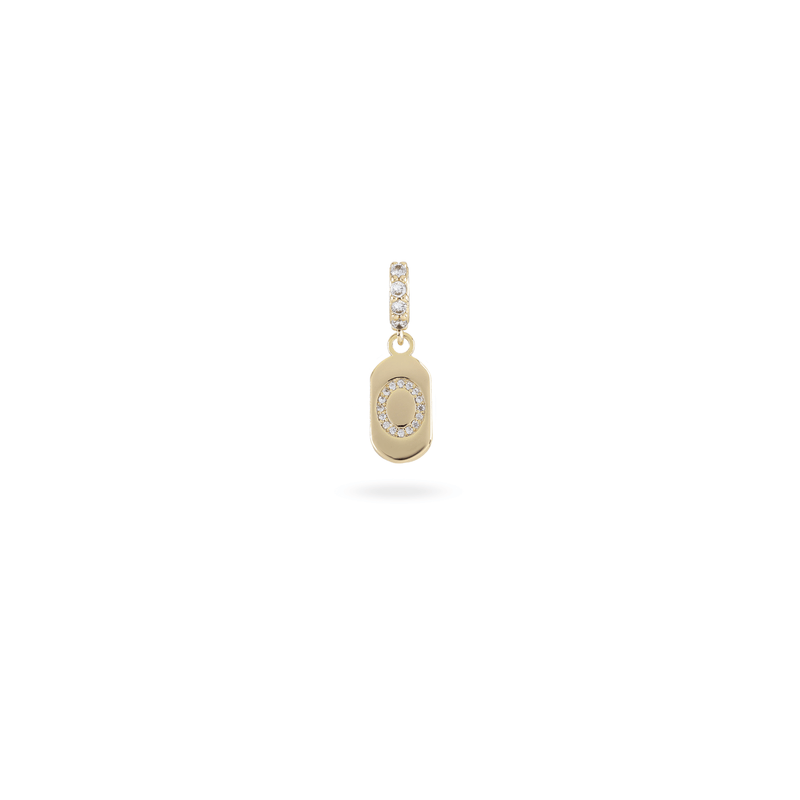 The LETTER JUST CLICK CHARM which is made of gold filled encrusted zirconia letter "O" initial.
