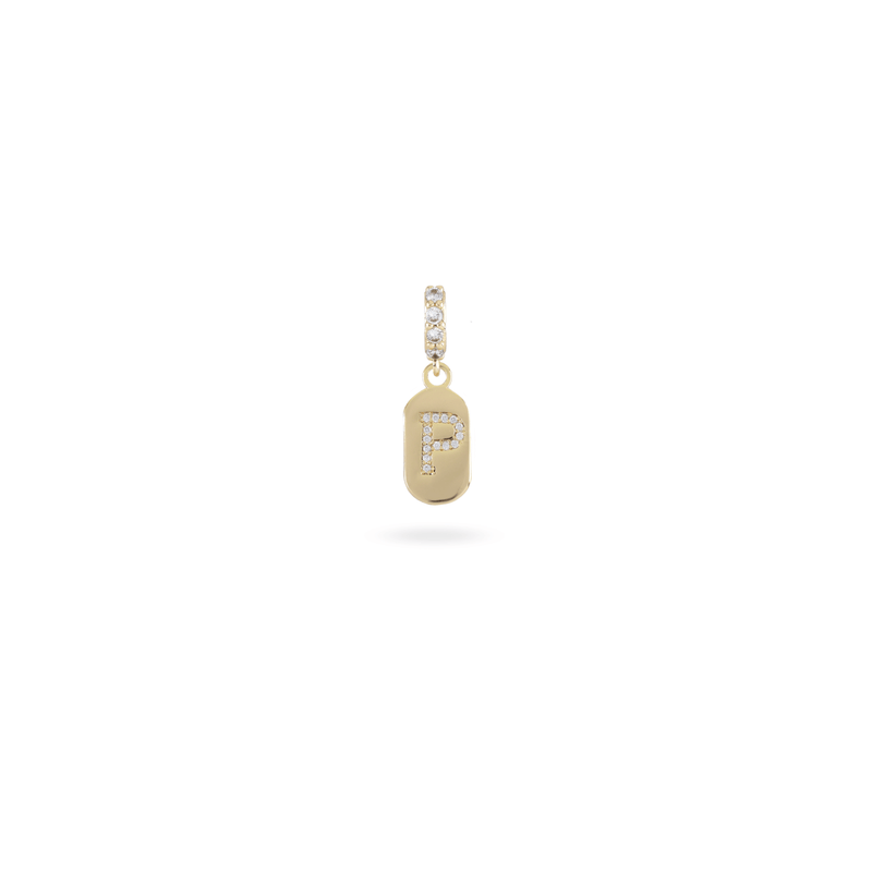 The LETTER JUST CLICK CHARM which is made of gold filled encrusted zirconia letter "P" initial.