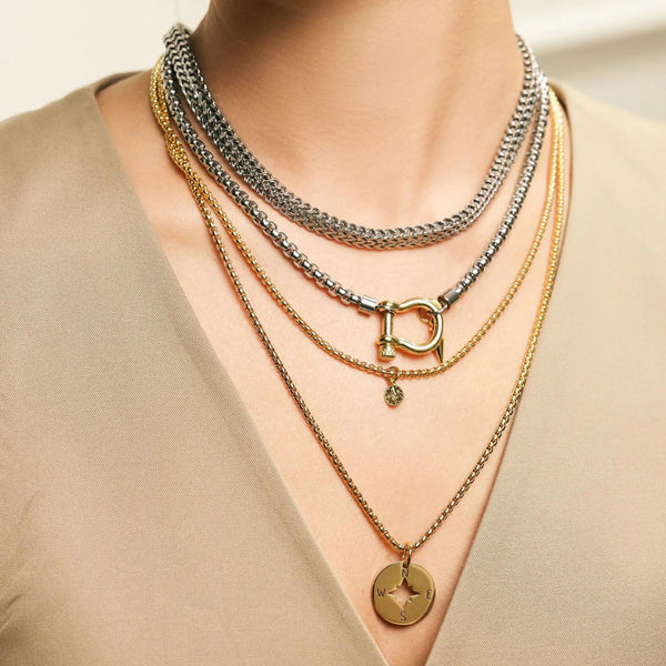 Layered Necklace Set With Snake Chain, Mixed Metal Necklace, Y2k Jewelry,  Herringbone Chain Necklace, North Star Necklace, Layering Necklace - Etsy